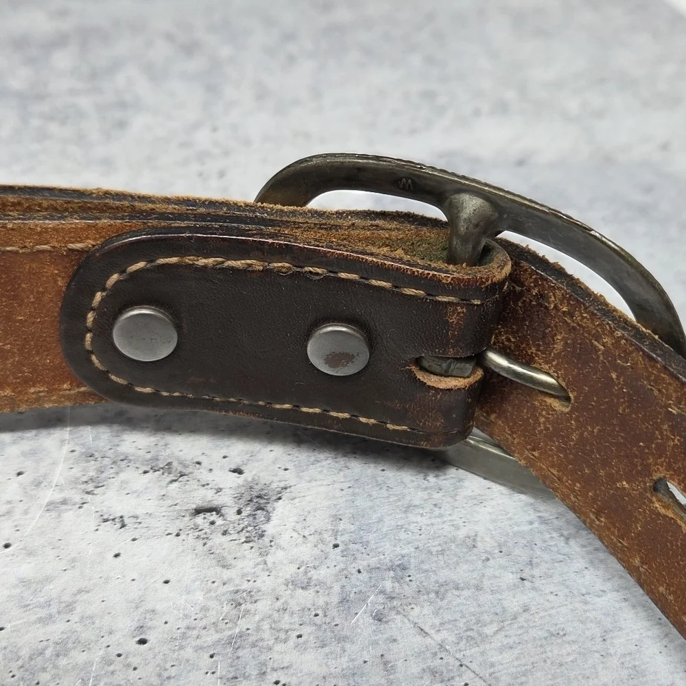 Vintage Textan Tooled Genuine Cowhide Leather Dark Brown Belt